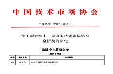 公司董事長魏正杰榮獲“中國技術(shù)市場協(xié)會金橋獎先進個人”